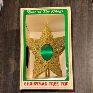 Star of The Magi Gold Christmas Tree Topper With Green Nylon Ornament
